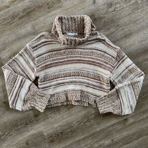 Altar'd State Striped Cowl Neck Sweater - Brown and Cream